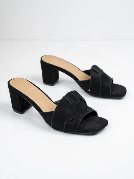 Klapki na obcasie eleganckie BLACK LINT