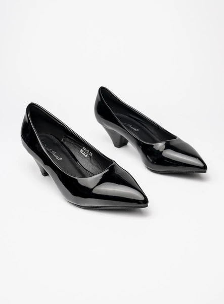 Eleganckie Lakierowane czółenka na niskim obcasie BLACK