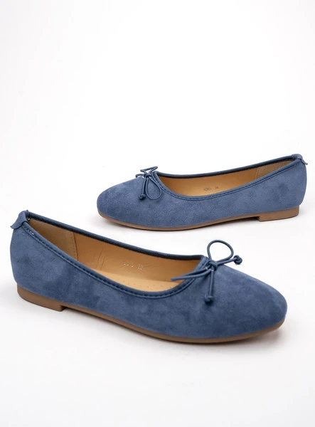 Damskie Baleriny BELLA BLUE – Uroczy Minimalizm w Spokojnym Odcieniu