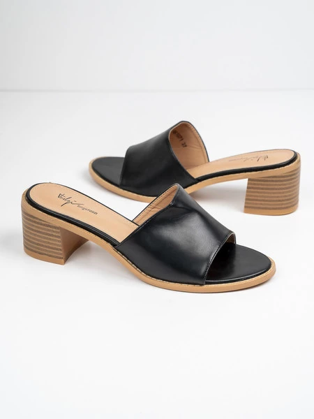 Klapki na obcasie eleganckie damskie w kolorze Black