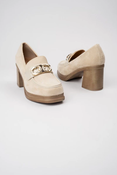 Damskie Loafersy LUX GRACE BEIGE – Elegancja i Stabilny Obcas