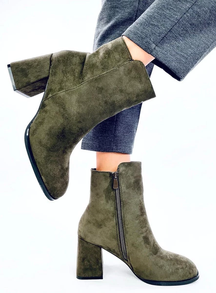 Botki gładkie na obcasie WEISH DK.GREEN